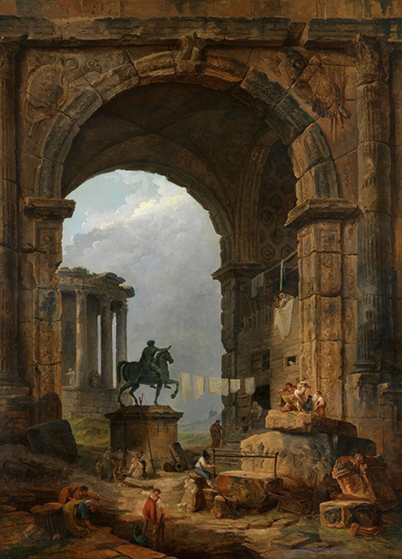 Hubert Robert, „Keiser Marcus Aureliuse ajalooline portikus Roomas”, 1784