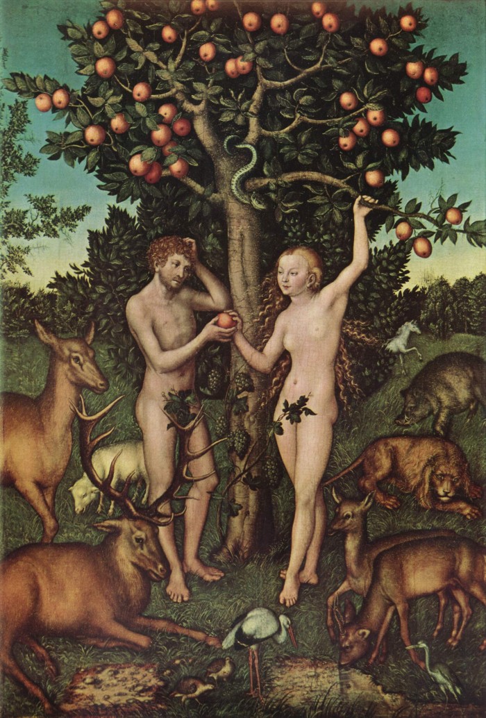 Moraaliküsimuse esivanemad Aadam ja Eeva Lucas Cranach vanema maalil (Wikimedia Commons)