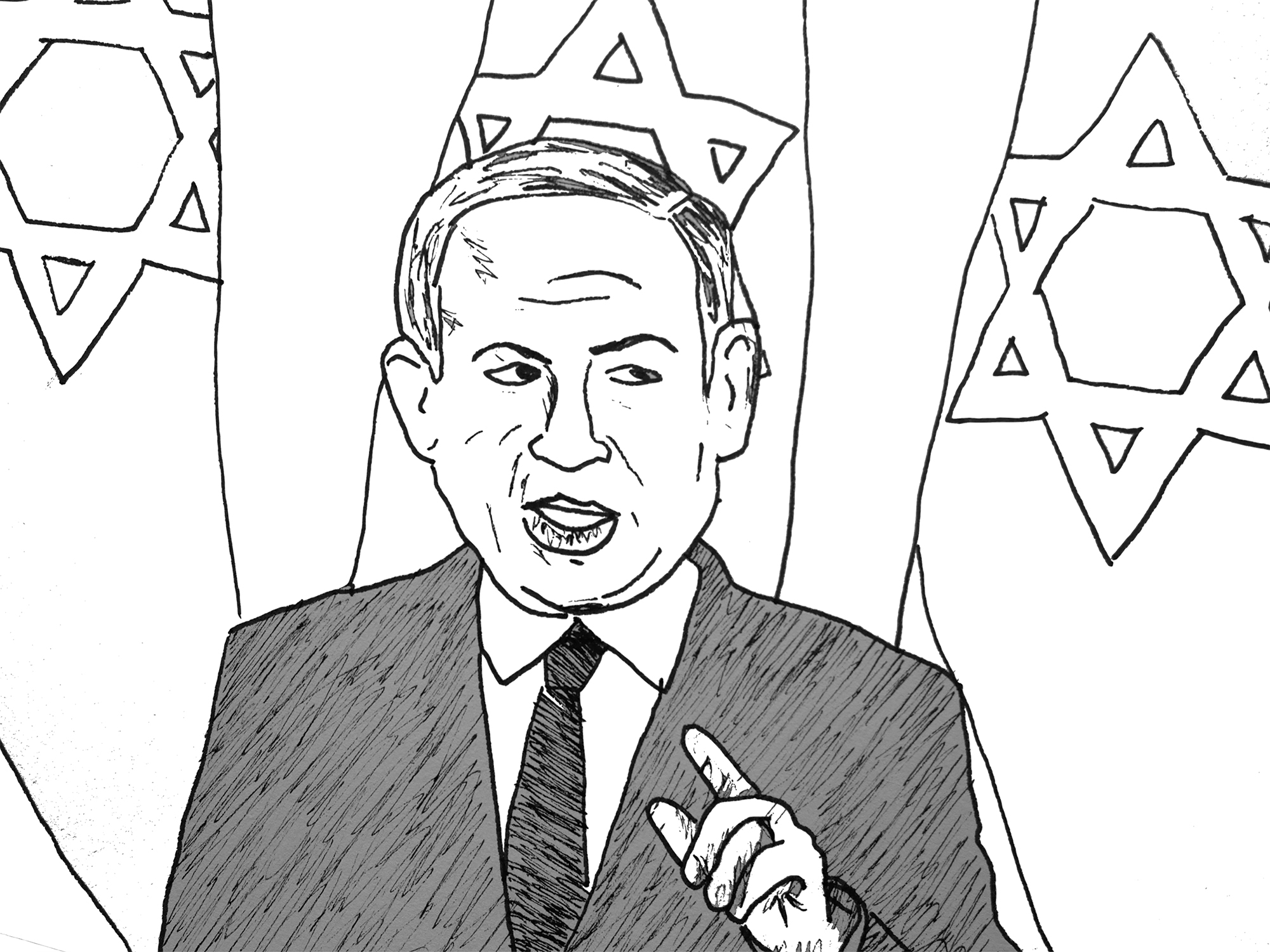 Benjamin Netanyahu. Illustratsioon: Laura Vilbiks