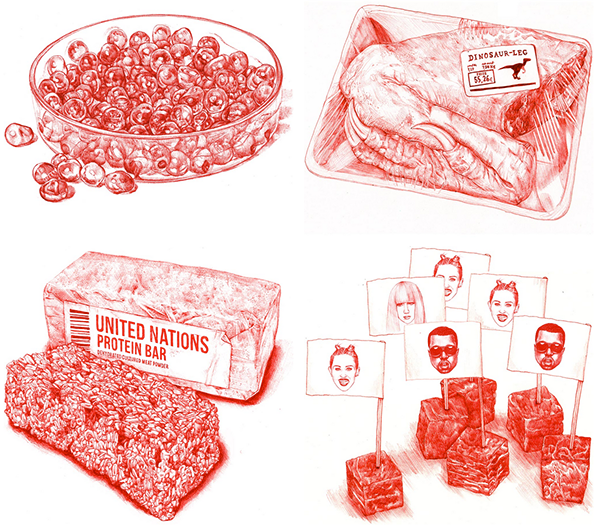  „The In Vitro Meat Cookbook”. Illustratsioon: Behance’i kasutaja Silvia Celiberti (CC BY-NC-ND 4.0)