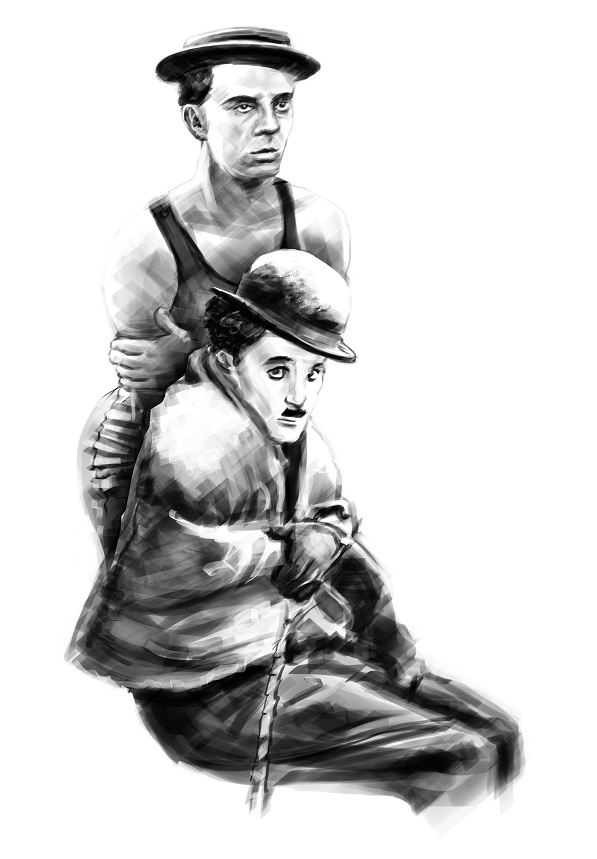 Buster Keaton ja Charlie Chaplin. Illustratsioon: Andrei Kedrin