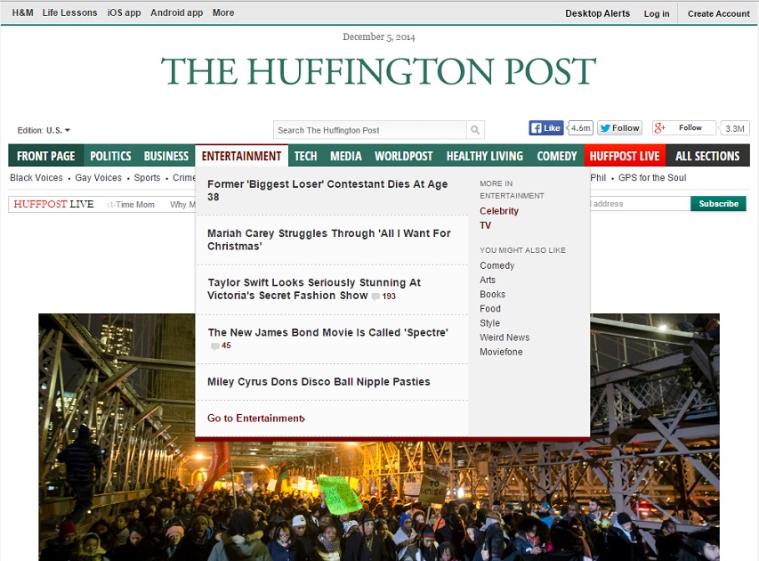 The Huffington Posti esileht 5. detsembri hommikul. Kuvatõmmis